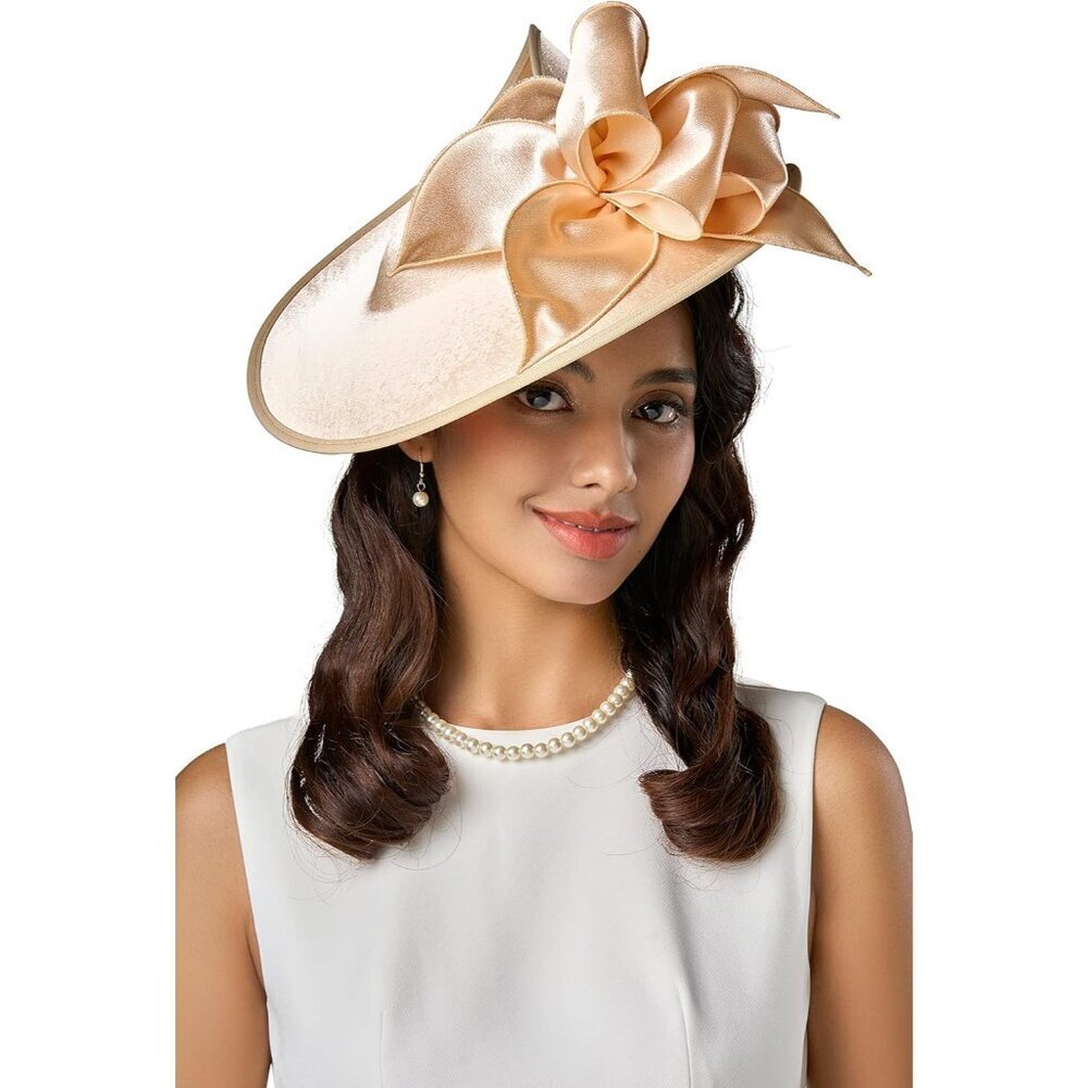 Women Derby Hat Fascinator Polyester Wide Brim for Weddings Parties